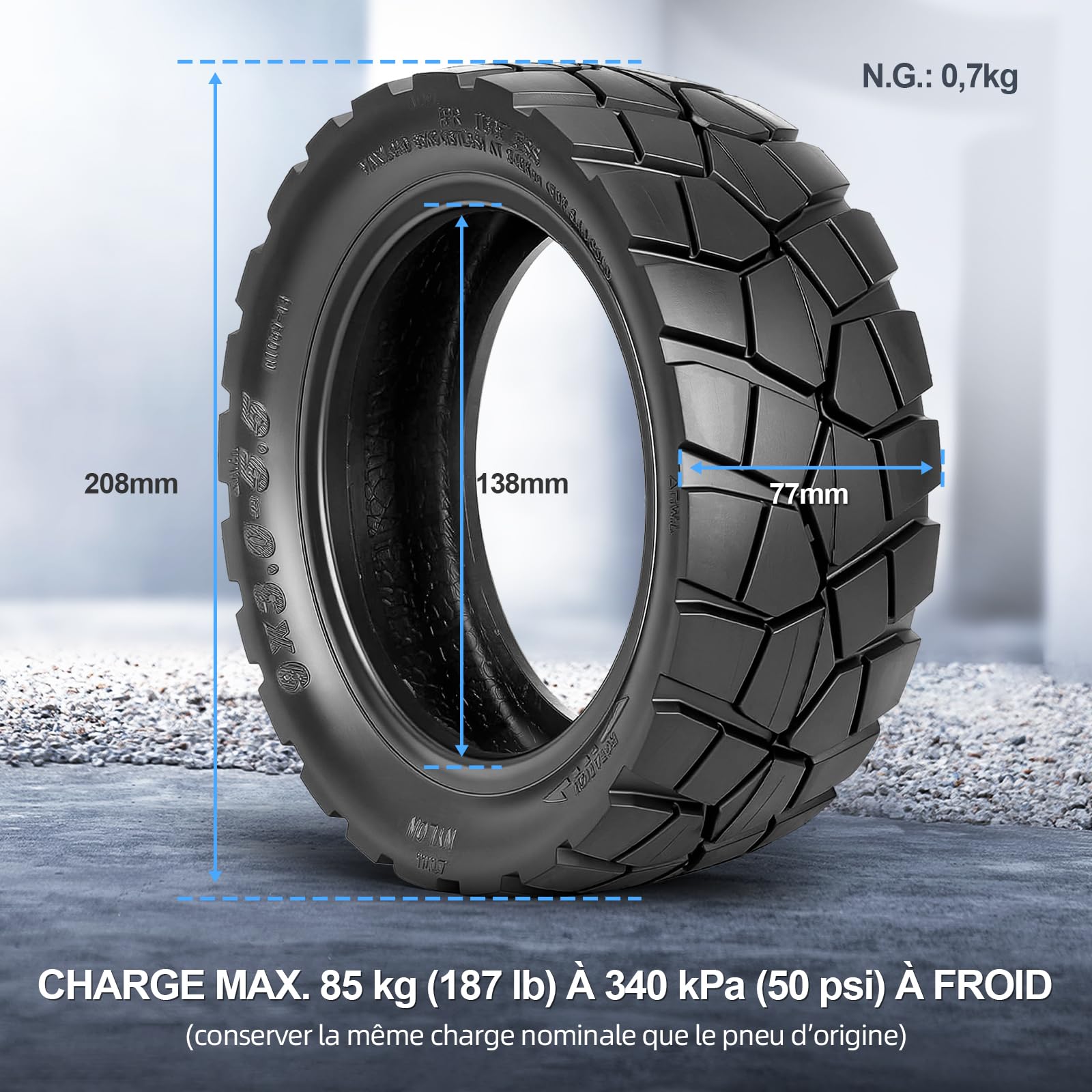 9x3,0-5,5 Kukirin G2 Pro Pneus Tubeless, 9 Pouces Pneus Tout-Terrain pour Trottinette électrique Kukirin G2 Pro, Roues de Secours Avant/Arrière Résistants à l'Usure (1 Pièce)