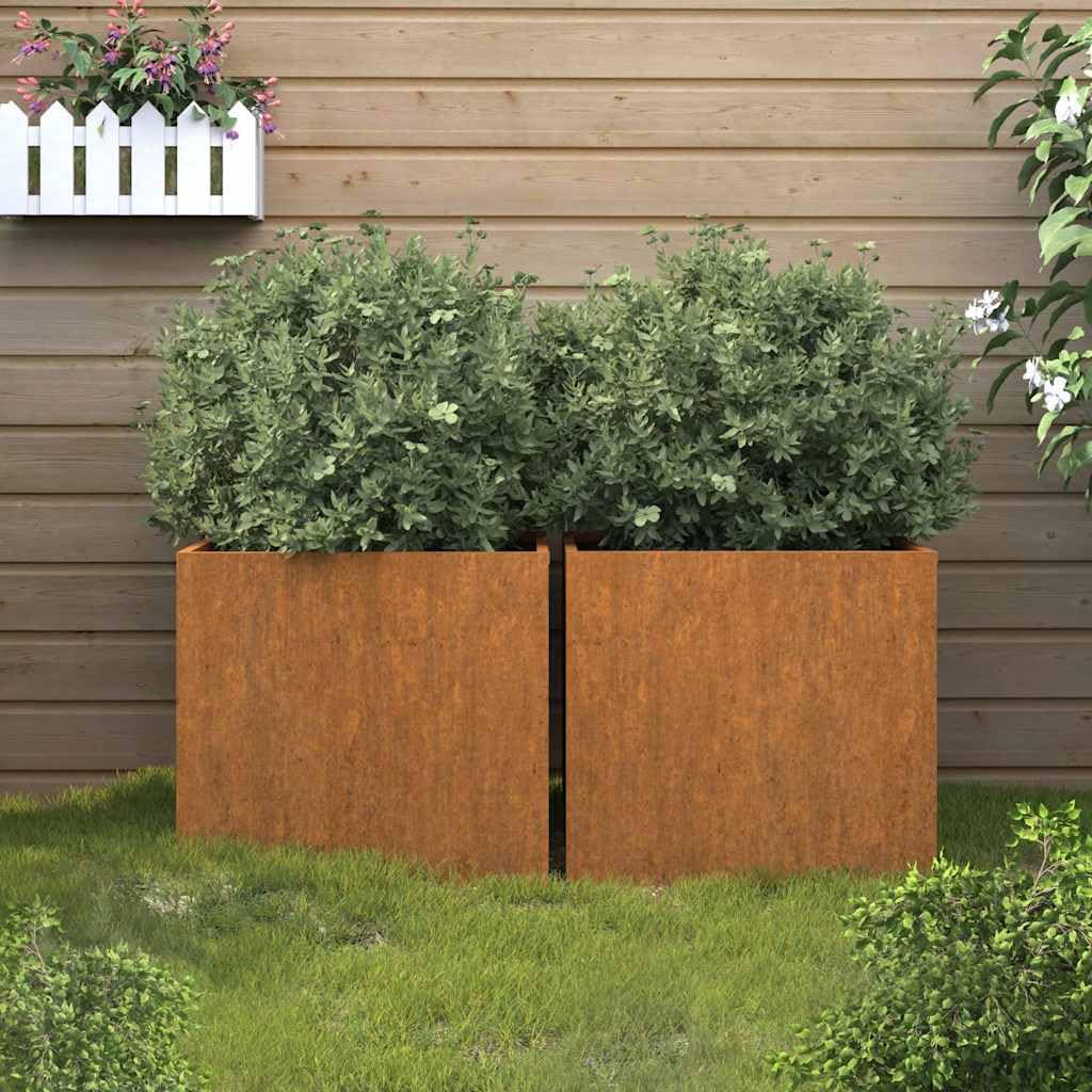 Jardinera Cúbica de Acero Corten, Cama de Jardín Elevada de Aceros Desgastado, Macetas de Aceroe para Exteriores para Patio, Balcón y Jardín (49x47x46cm)
