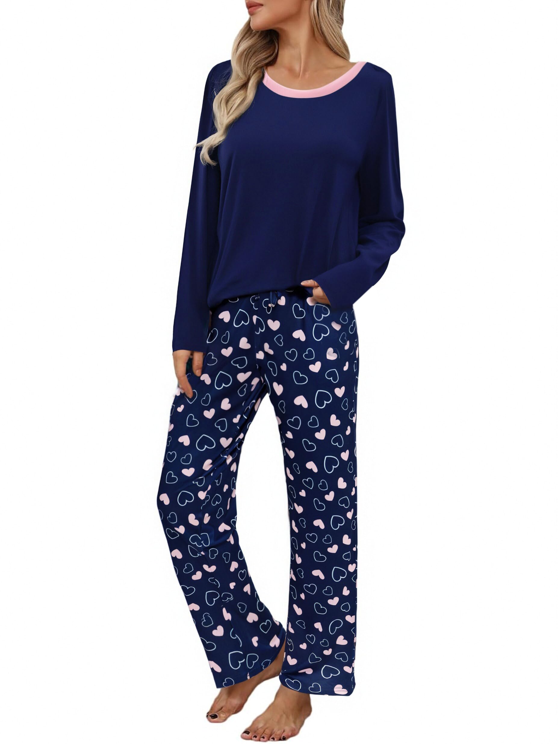 Litherday Women Pajamas Comfy Cotton Floral Printing Pyjamas Set Long Sleeve Loungewear Pj...