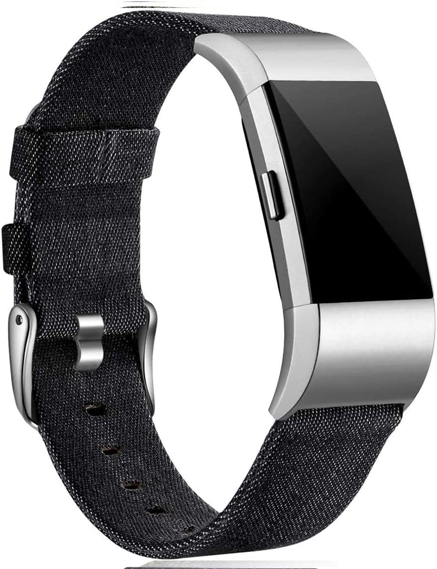 Maledan Bands Compatible with Charge 2 and Charge 2 HR for Men Women, Durable Woven Fabric Watch Band Replacement Accessories Strap Wristband, Large, Denim Black