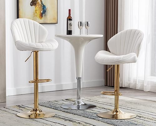 Miniatura 36 de Juego de 2 taburetes de bar giratorios modernos de terciopelo, de altura ajustable, sillas de bar con respaldo de concha, taburetes de isla de Cuero