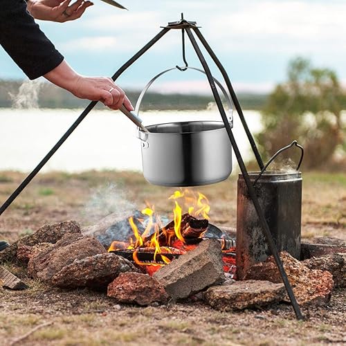 Miniatura 9 de Juego de utensilios de cocina de acero inoxidable 304 de 8 piezas para ollas y sartenes, kit de cocina de fuego abierto Sartén vaporera con bolsa