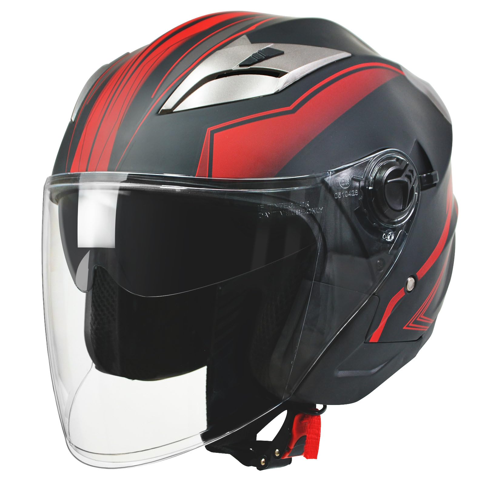 Motorcycle Helmet,Adult Open-face Motorbike Helmet Double Visor 3/4 Open Face Sun Shield Scooter Street Dirt Bike Helmet DOT Approved (X-Large, RED)