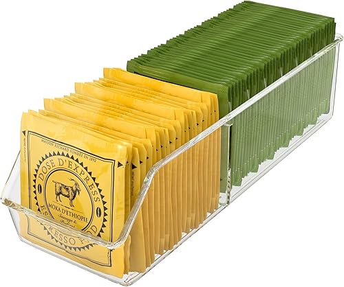 MaxGear Organizador de bolsas de té de plástico transparente para despensa, cocina, gabinete, encimera, 1 paquete