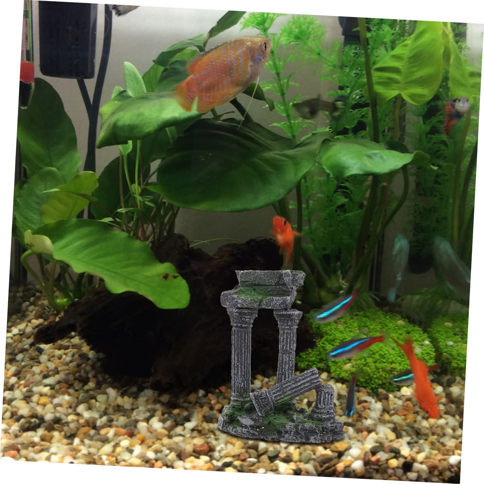 POPETPOP Decoración para Pecera Columna Romana De Resina con Cueva Oculta Ornamento Duradero para Acuario De Agua Dulce y Salada Accesorio Seguro para Tanque De Peces