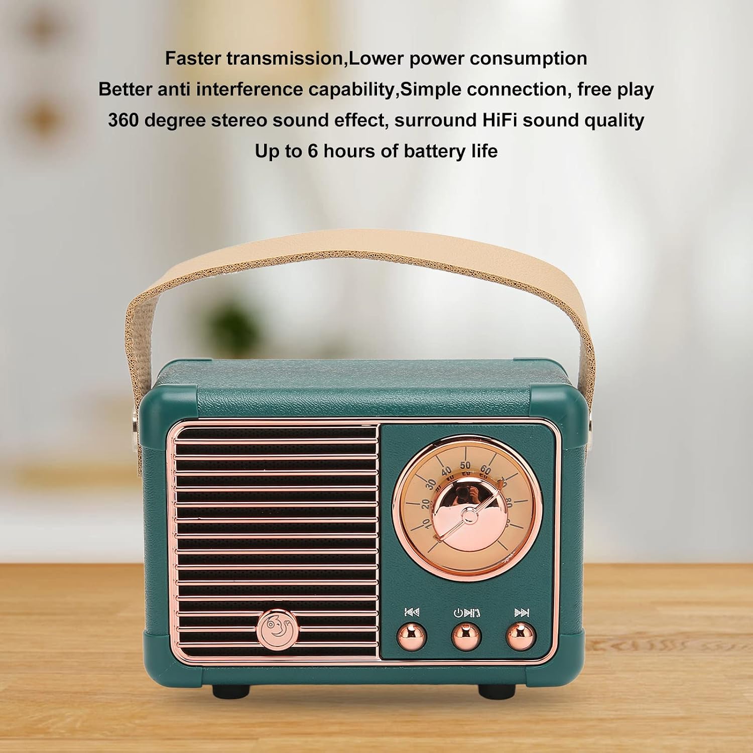 Yosoo Portable Vintage Retro Speaker HiFi Stereo Fast Low Power Consumption for Home Outdoor Use, Elegant & Vintage Design Speaker for Gifts (Green)