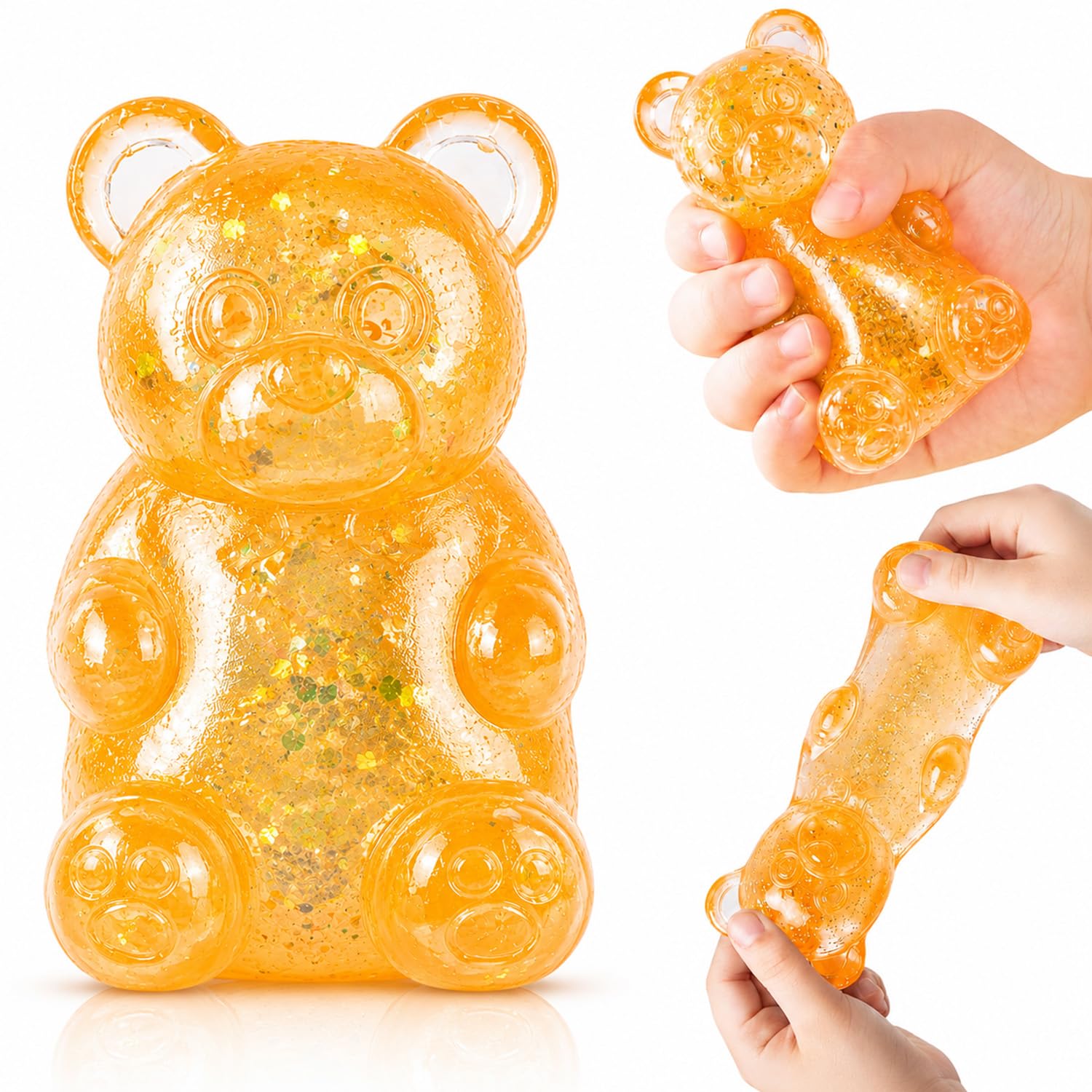 Glitter Bear Squishy Toys, Squishy Stress Balls Squeeze Toys, Sugar Squishy Slow Rising Fidget Toys for Adults Kids Stress Anxiety Relief, Autism ADHD Office, Birthday Gifts Party Favors