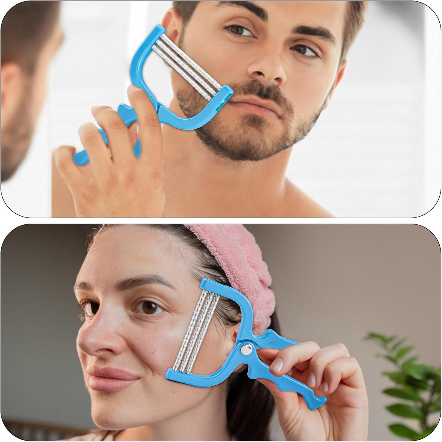 3Pcs Facial Hair Remover Spring, Manual Eyebrow Epilator Face Hair Threading Tool for Women, Portable Coil Remover for Lip Chin Sideburns（Blue）