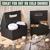 Vista 4 de Kisston Paquete de 150 portadores de bebidas con asa, 4 tazas de cartón de estraza para vasos, desechable, para bebidas calientes o frías, servicios