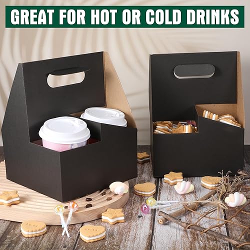 Miniatura 4 de Kisston Paquete de 150 portadores de bebidas con asa, 4 tazas de cartón de estraza para vasos, desechable, para bebidas calientes o frías, servicios