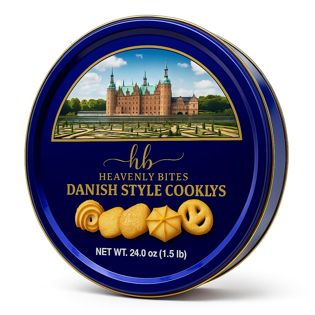 Heavenly Bites Danish Style Butter Cookies in Metal Tin 24 Oz (6 Pack)