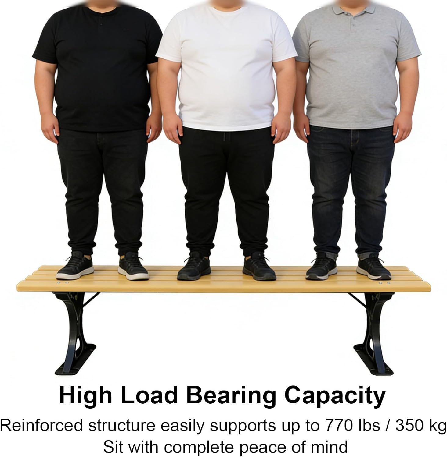 Outdoor Garden Bench Weatherproof, Cast Iron Frame and Plastic Steel Slats, Load Bearing Capacity 770lbs, Suitable for Lawns, Porches(Yellow,150x39x41cm/59x15x16in)