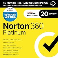 Vista 1 de Norton 360 Platinum 2021 - Software antivirus para 20 dispositivos con renovación automática - 3 meses GRATIS - Incluye VPN, copia de seguridad