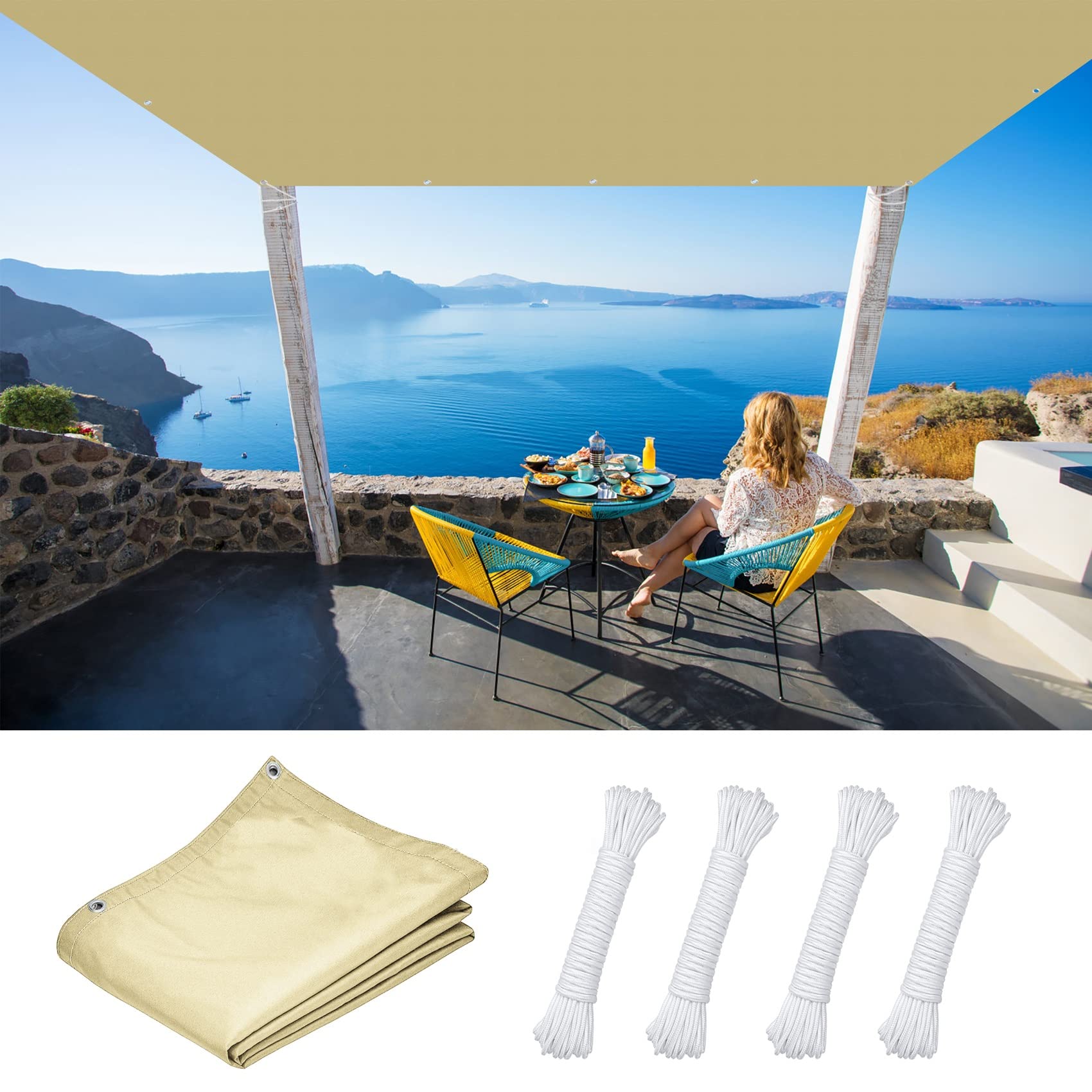 Voile d'ombrage rectangulaire imperméable et anti-UV pour grand jardin au sec