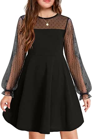 OPOIPIN Women's Mock Neck Pleated Tie Waist Dress - Long Sleeve A-Line Short Dress, Solid Black, Size Small