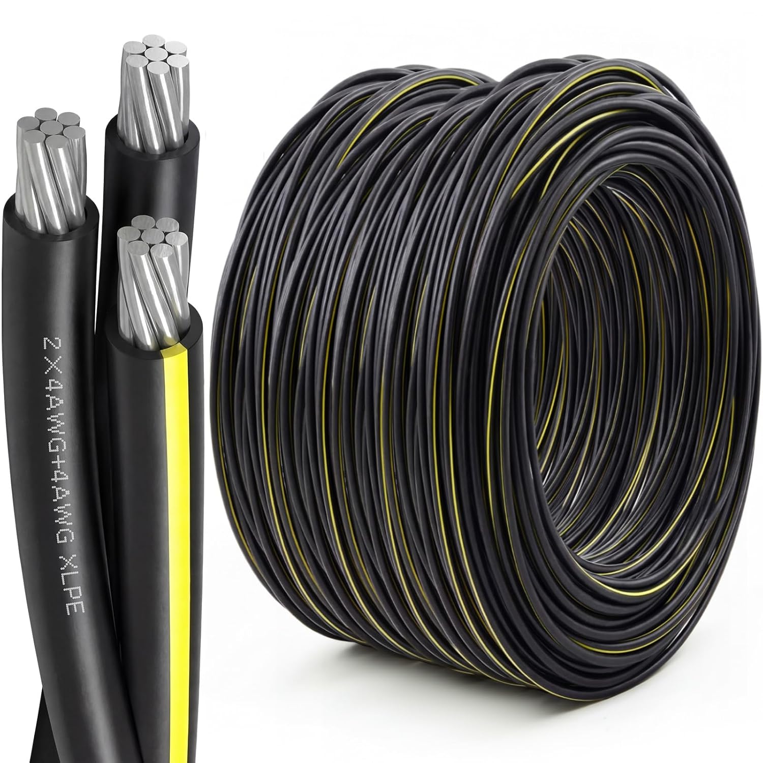BreezeHug 100 Ft 4-4-4 Aluminum URD Direct Burial Cable 600V, XLPE Insulation, Direct Burial Wire for Underground Electrical Service