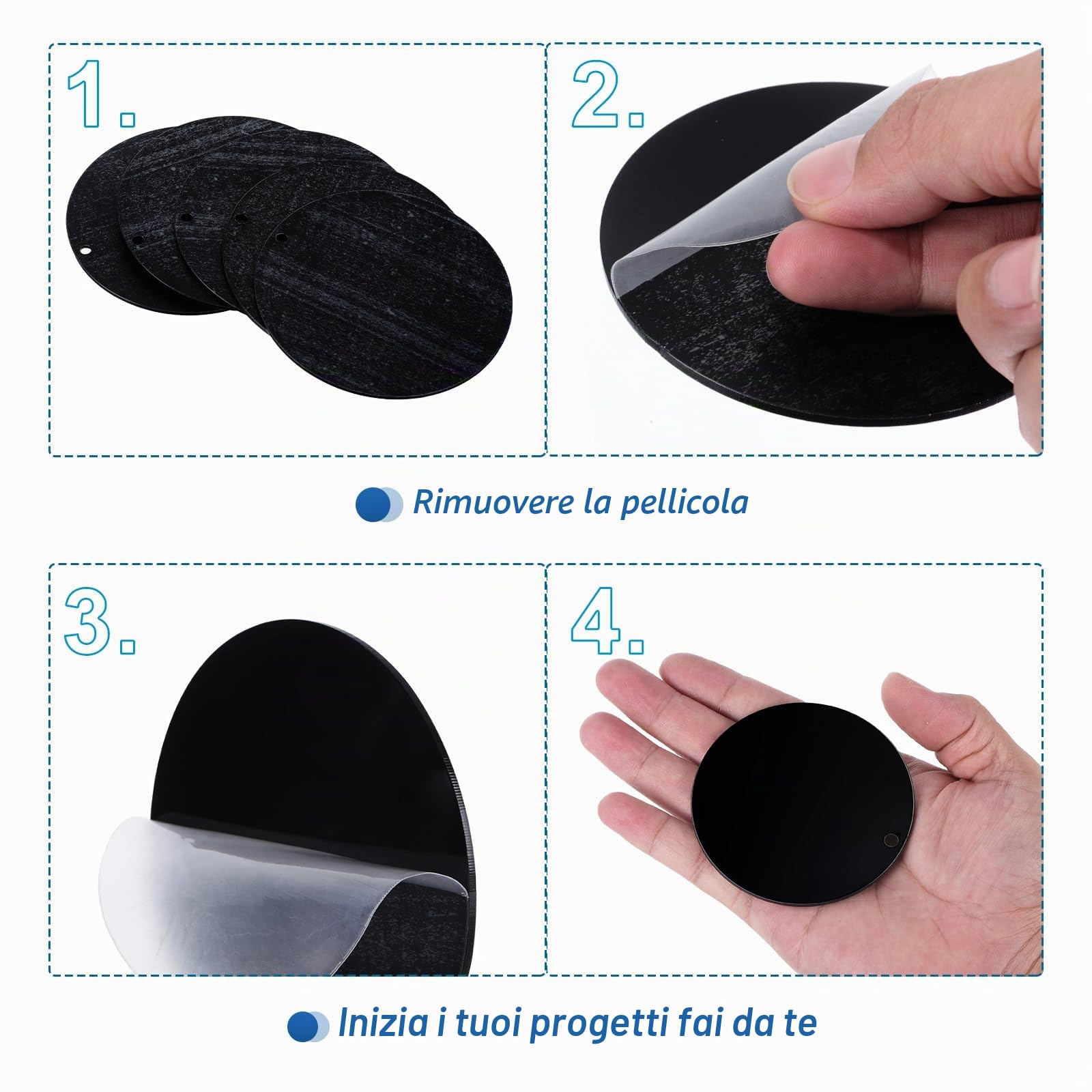 PATIKIL Cerchio Acrilico Vuoto 3 Pollici, 30pz Rotondo Chiaro Disco Ornamenti con Foro per Fai-da-Te Portachiavi Progetto Artigianato, Nero