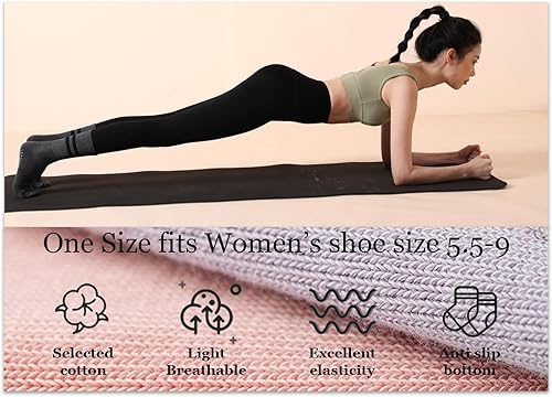 Miniatura 5 de Flydo Calcetines de agarre para pilates con empuñaduras para mujer, calcetines antideslizantes de yoga de longitud larga para Pure Barre, ballet,