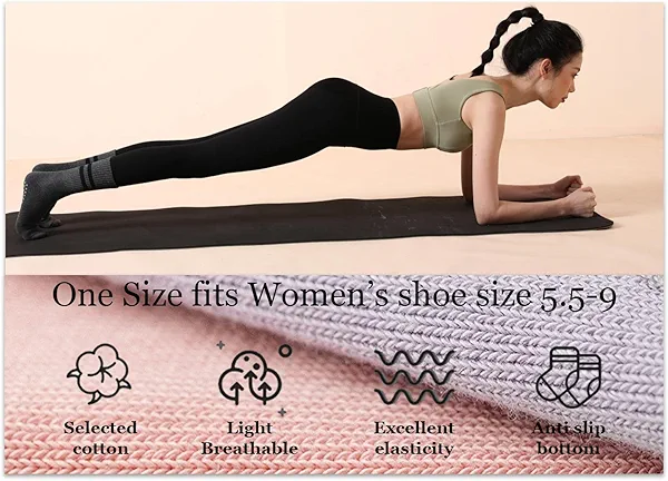Flydo Yoga Socks Pilates for Women with Grips, Non-Slip Socks for Pilates, Barre, Ballet, Fitness，Dance, Workout