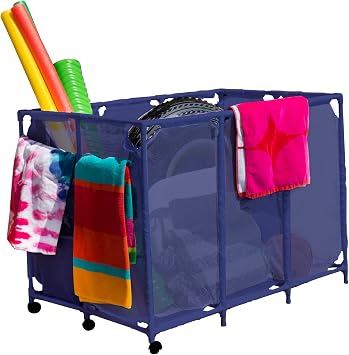 Pool Noodles Holder, Toys, Floats, Balls and Floats Equipment Mesh Rolling Storage Organizer Bin, Extra-Large, 47.2" W x 30.2" L x 34" H, Blue Style 455119