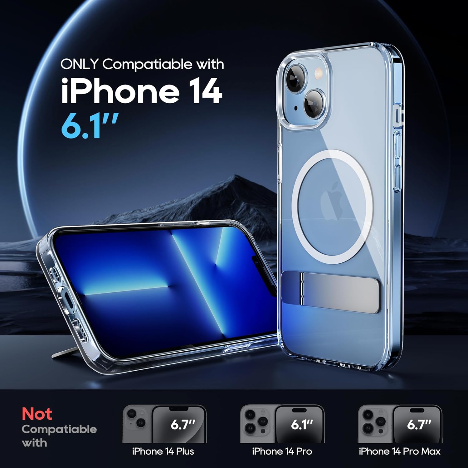 Magnetic Case for iPhone 14 Case 6.1-Inch (2022), Slim Kickstand with Screen Protector Compatible with Magsafe Shockproof Crystal Clear Cases Phone Case Cover, Clear - Image 2