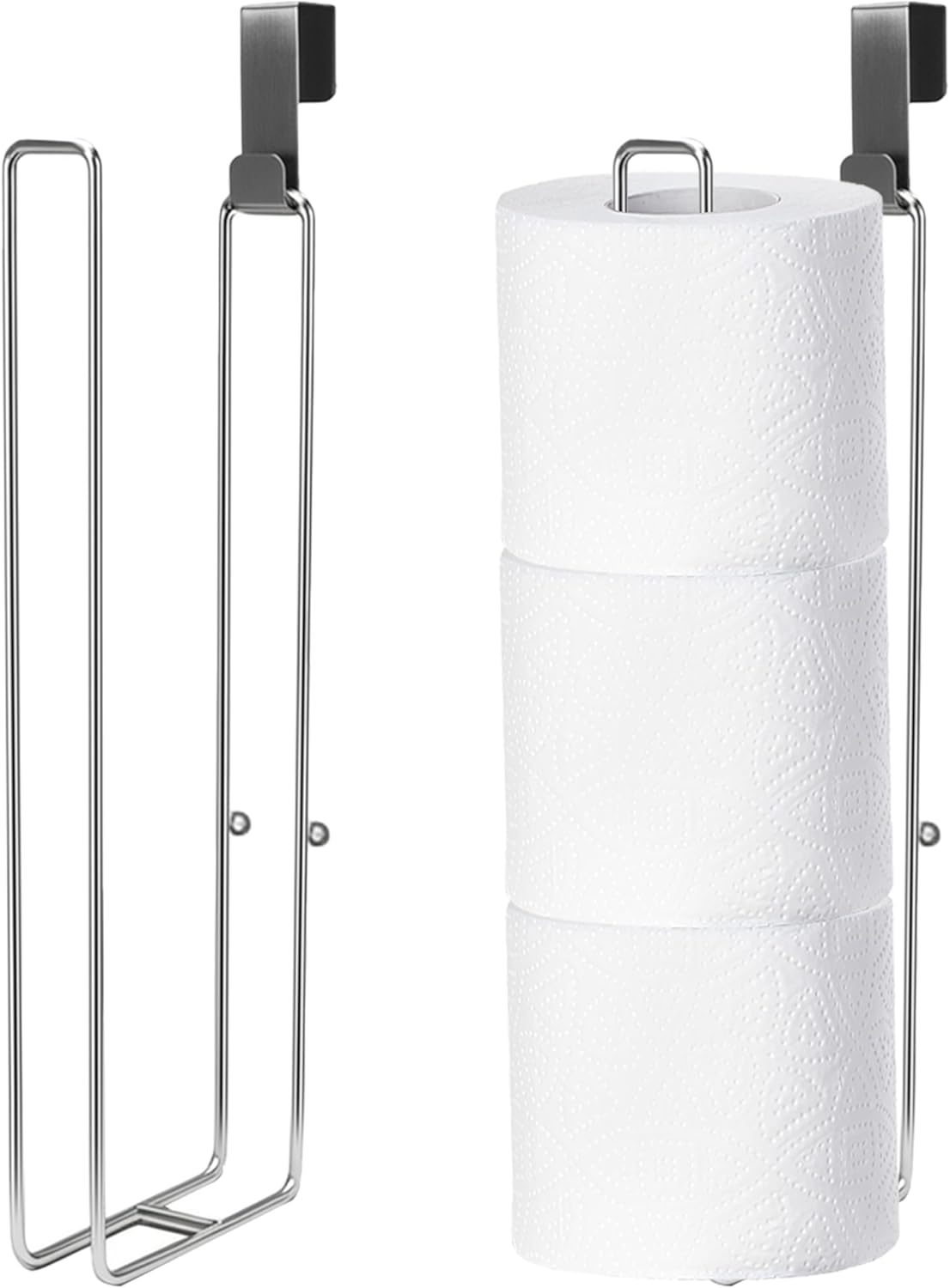 Toilet Paper Holder with Storage Extra 6 Roll Tissue, Over The Tank Toilet Paper Roll Holder Wall Mount, Brushed Nickel and Chrome Tissue Holder for Bathroom, RV Toilet Paper Holder with Shelf, 2Pcs