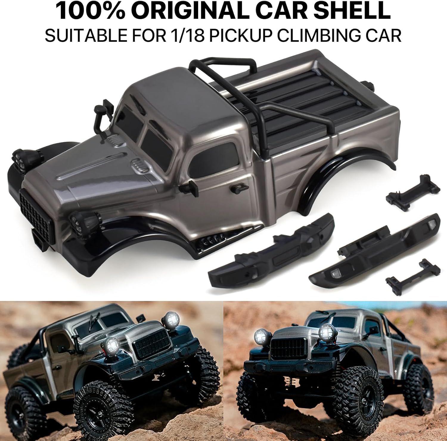 RC Truck Pickup Body Shell for 1/18 RC Crawler Car TRX4M Defender Bronco (Gray)
