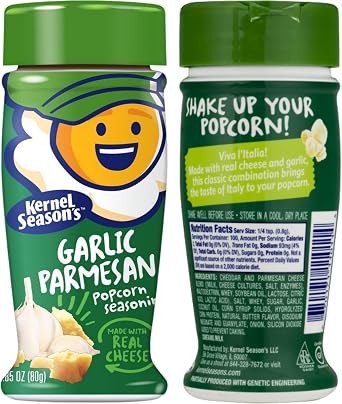 Garlic Parmesan Popcorn Seasoning Bundle. Includes Two-2.85 Oz Bottles of Kernel Seasons Garlic Parmesan Popcorn Seasoning and a BELLATAVO Bundled Item! Made with Real Parmesan Cheese.