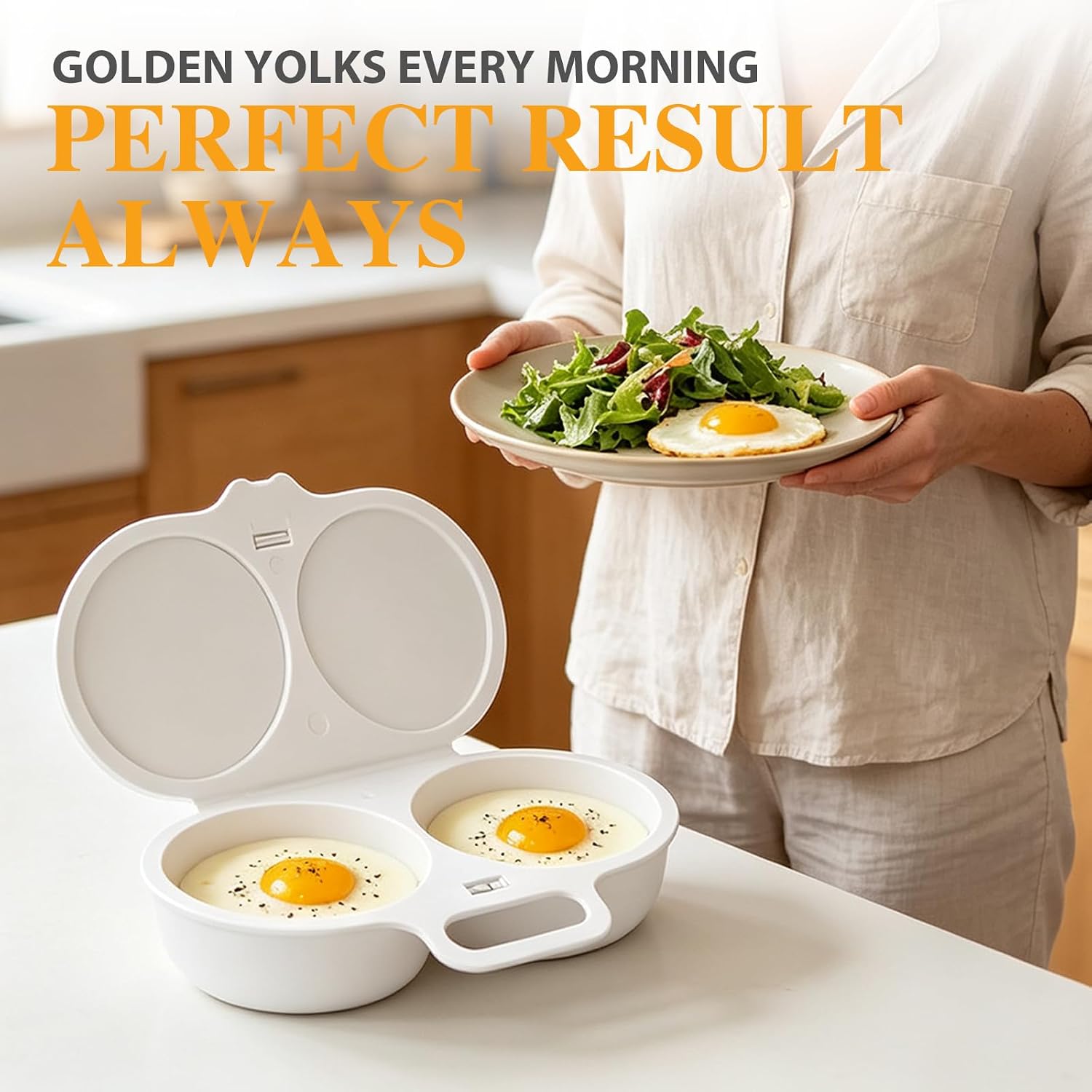 2pcs Dual Cavity Microwave Egg Poacher, White Egg Poacher, Microwave Poacher for 2 eggs, Food-Grade PP Material Microwave Egg Cooker, Portable Breakfast Maker with Lid and Easy-Grip Handle