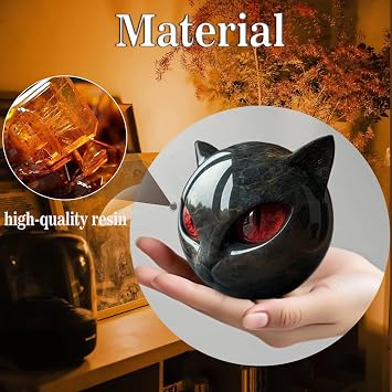 Black Cat Stone Sculpture Figurine Handcrafted Marble-Look Resin Statue with Amber Eyes, Elegant Home & Office Shelf Decor, Halloween Cat Figurine Gift for Animal Lovers (Purple)