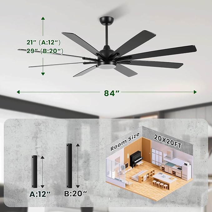 Ventilador de Techo 84 Pulgadas con Luz y Control Remoto, 6 miniatura 3