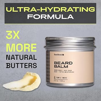 Beard Balm for Men - Travel Pack - Supports Thicker Beard, Temple Smoke Scent, Natural Ingredients Butter Reduces Dryness & Enhances Look - 4.2 oz