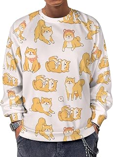 Kawaii Shiba Inu Dogs Men's Crewneck Sweatshirt Long Sleeve Casual Pullover Sweater T-shirt Lightweight Tops