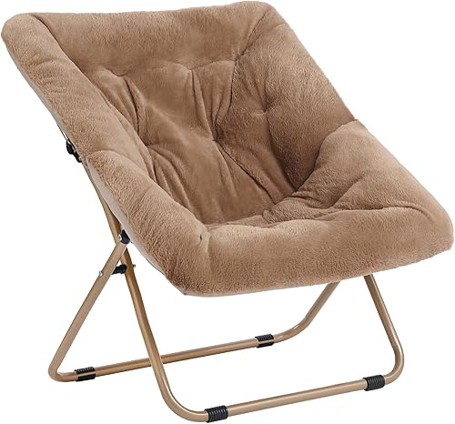 Tiita Comfy Saucer - Silla plegable de gran tamaño de piel sintética suave, silla perezosa para niños, adolescentes y adultos, silla lunar con marco