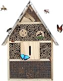 Buddy Wild Insect Hotel - 28x9.5x40cm Eco-Friendly Bug House for Bees Butterflies Insects in Garden - Kid Friendly Weather Resistant Hanging Bee Home from Natural Wood and Metal Roof