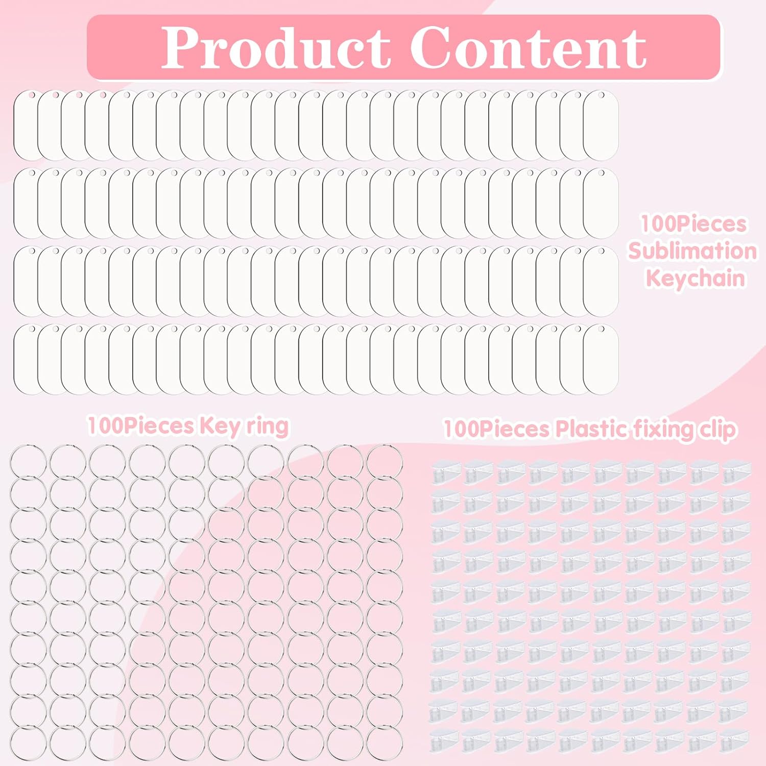 300 Pcs Sublimation Keychain Blanks Bulk Double Side Heat Transfer Sublimation MDF Blank Set with Keychain Rings & Jump Rings,Heat Transfer for DIY Crafts, Oval