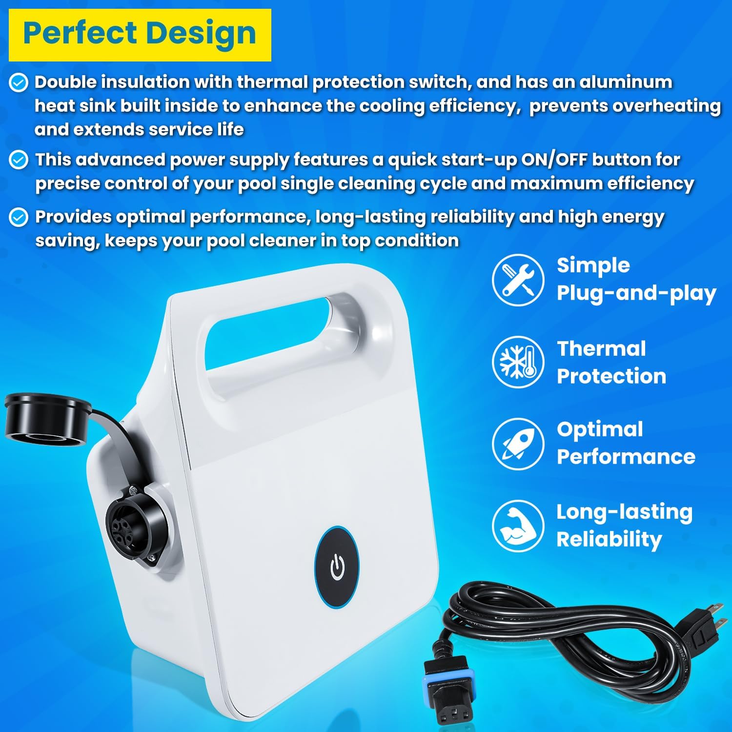 99956034 Power Supply for Dolphin Active 10,Solo,Cayman,Echo,Encore,Escape,E10,E20,Premium 10/20,S50,S100,Saturn,T15,Prowler 910 Robotic Pool Cleaner 99956034US-ASSY with 5898412LF Power Cord