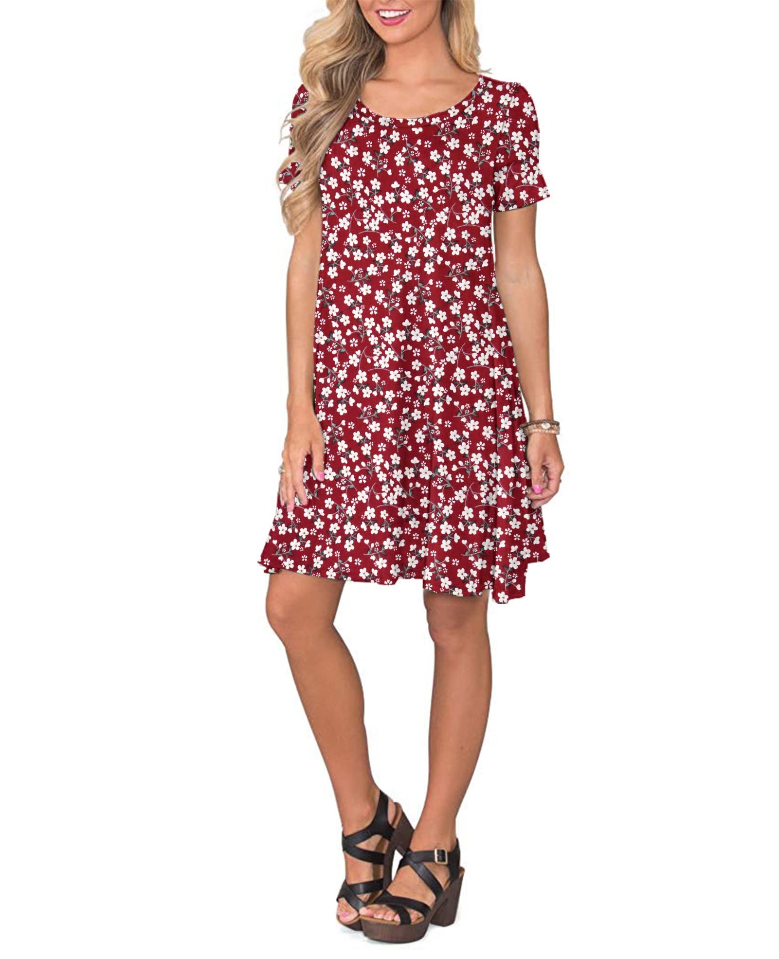 AUSELILY Vestidos Verano Mujer Vestido T-Shirt Casual Manga Corta con Bolsillos