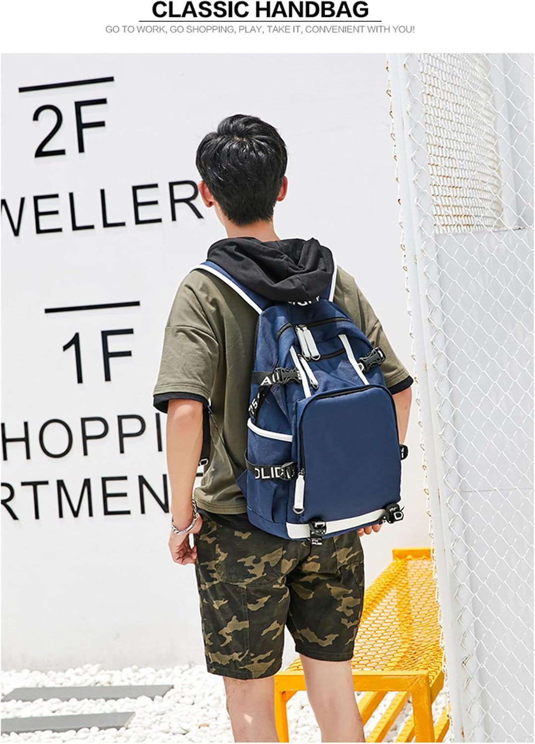 Anime Casual Canvas School Bag Backpack Laptop Bag Daypack Rucksack with USB port Color B22