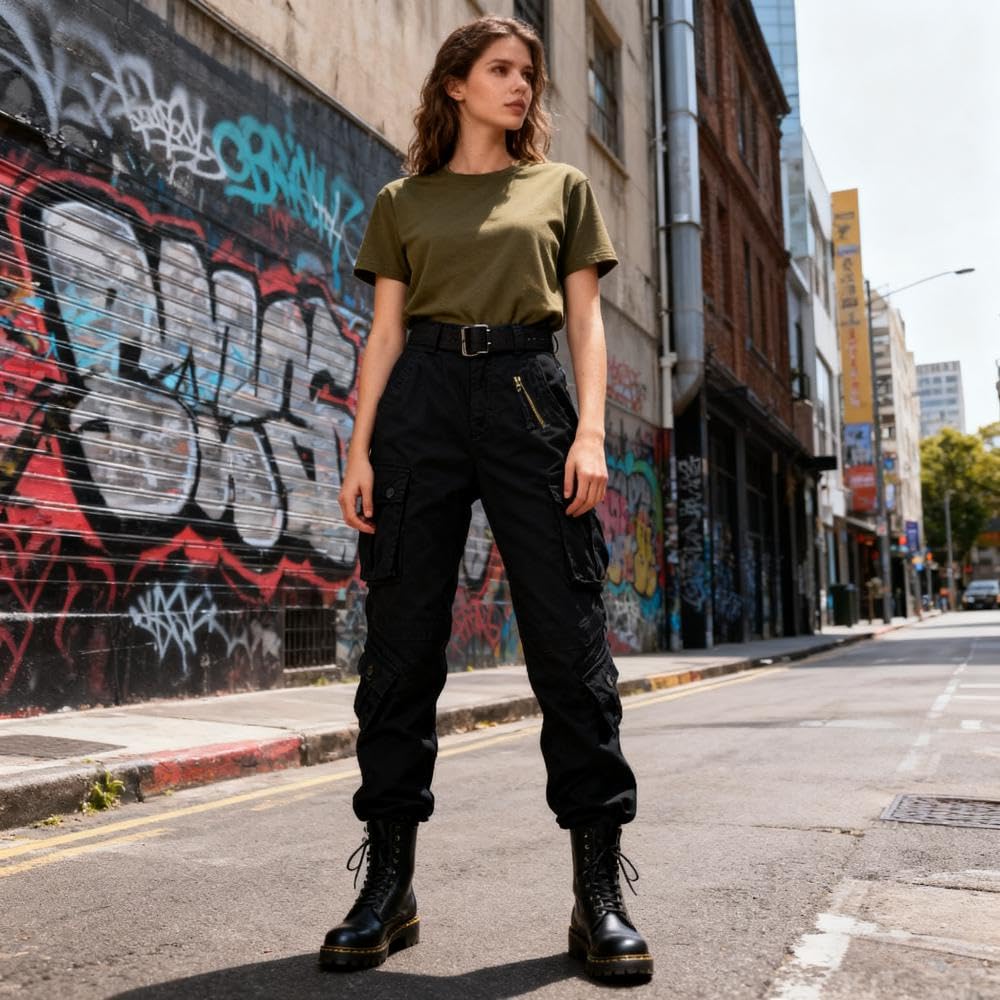 Damen Hosen Cargohose Winter Warm Baumwolle Wanderhose Multi Taschen Outdoorhose Workwear Reißverschluss Armee Militär Relaxed-Fit Trekkinghose