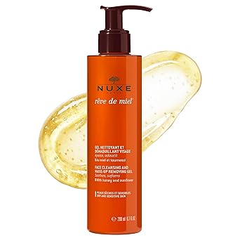 NUXE Reve de Miel Face Cleanser and Makeup Removing Gel for Dry and Sensitive Skin with Honey and Sunflower, 6.7 Fl Oz