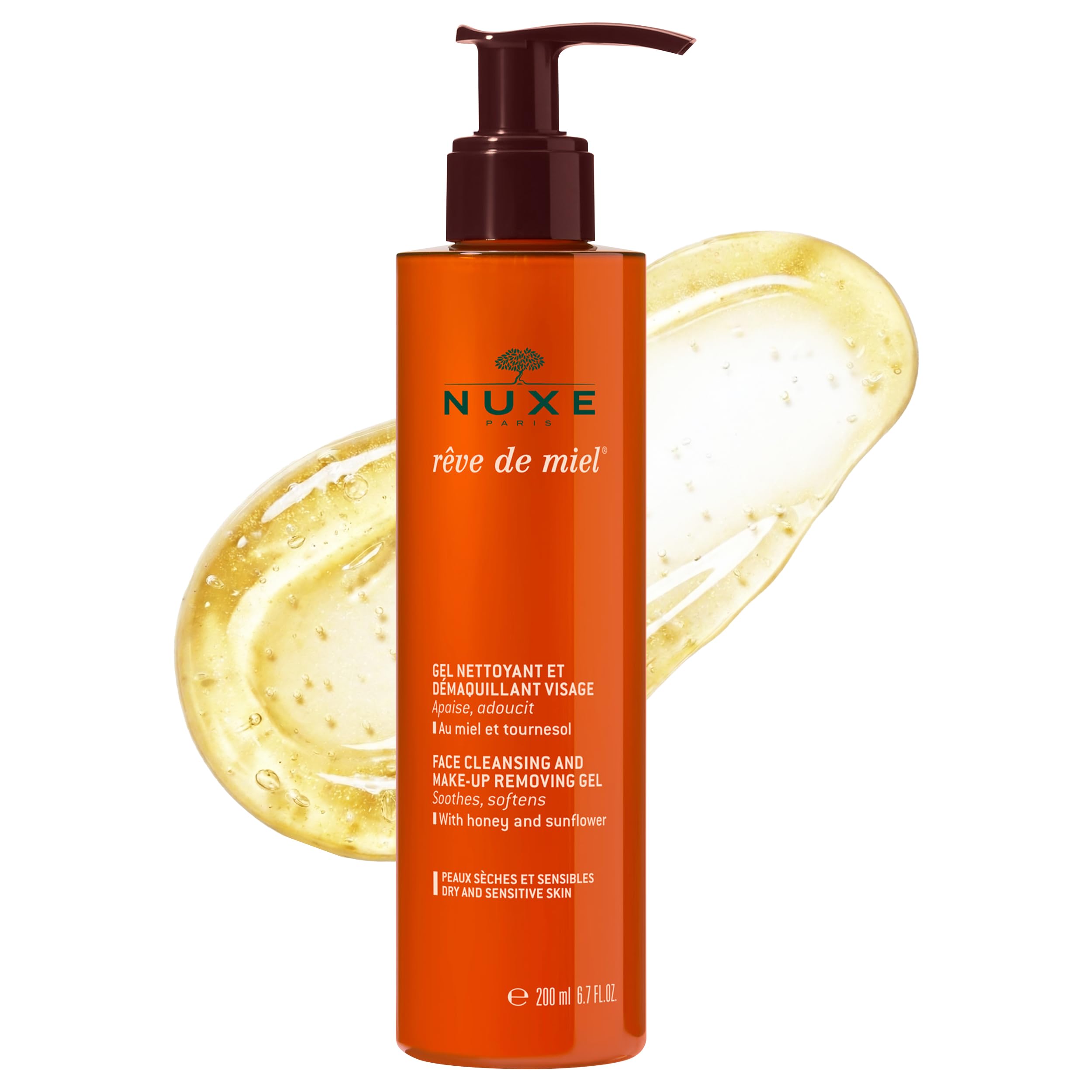 Rêve de Miel Face Cleanser and Makeup Removing Gel for Dry and Sensitive Skin with Honey and Sunflower, 6.7 Fl Oz
