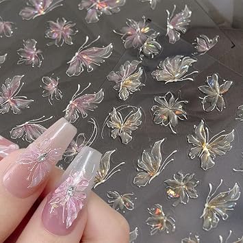 Aurora Butterfly Nail Art Sticker 3D Laser Butterflies Nail Decals Shell Light Butterfly Nail Stickers for Women Manicure Decor Butterflies Stickers for Nails Fingernail Sticker Nails Accessories