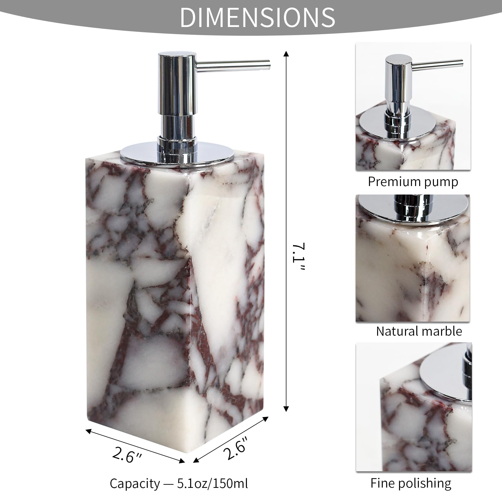 Luxus Marmor Seifenspender für Badezimmer Calacatta Viola