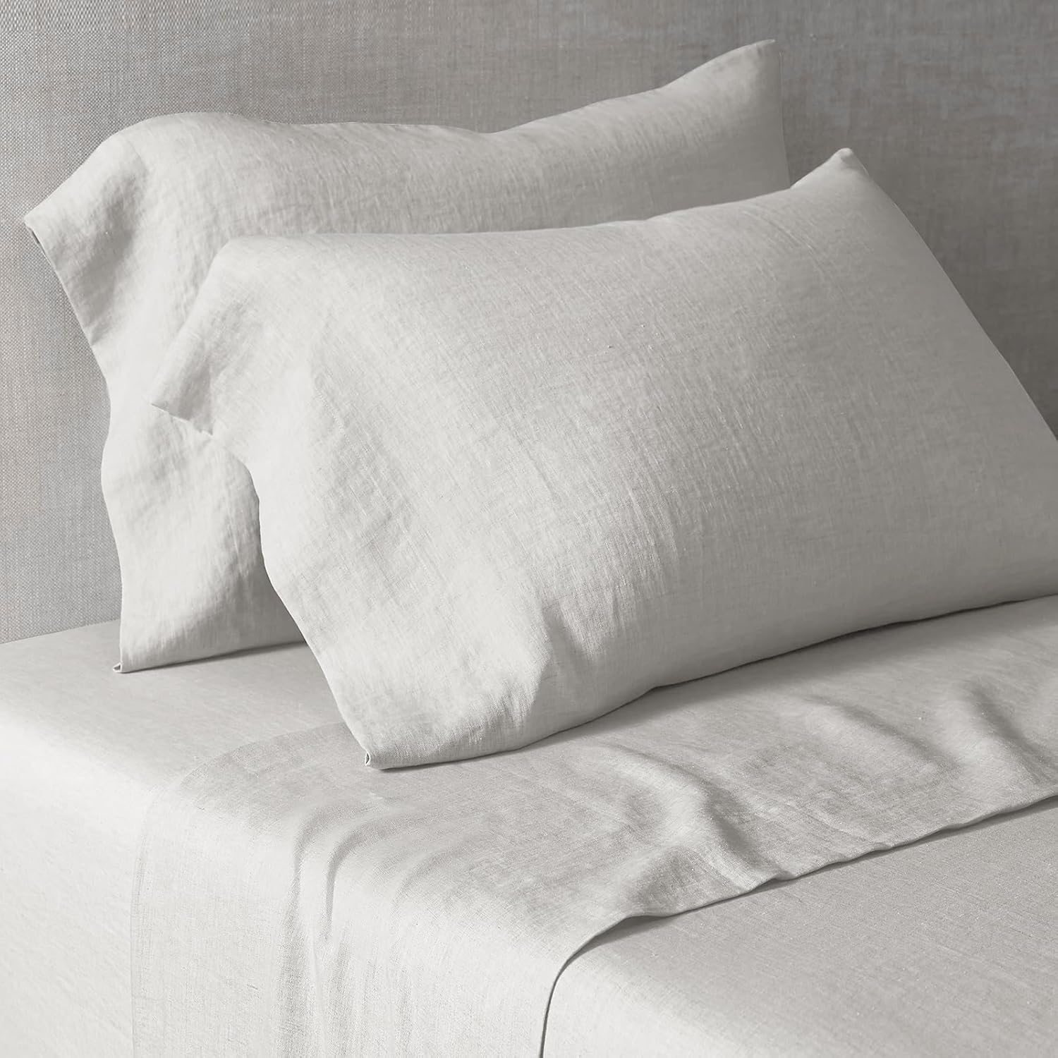 100% French Linen Pillowcases Set: 2 Pack Basic Style Soft Linen Cooling Pillow Covers for Sleeping Durable Bed Pillow Shams for Sleeping Room Essentials (Linen, Queen)