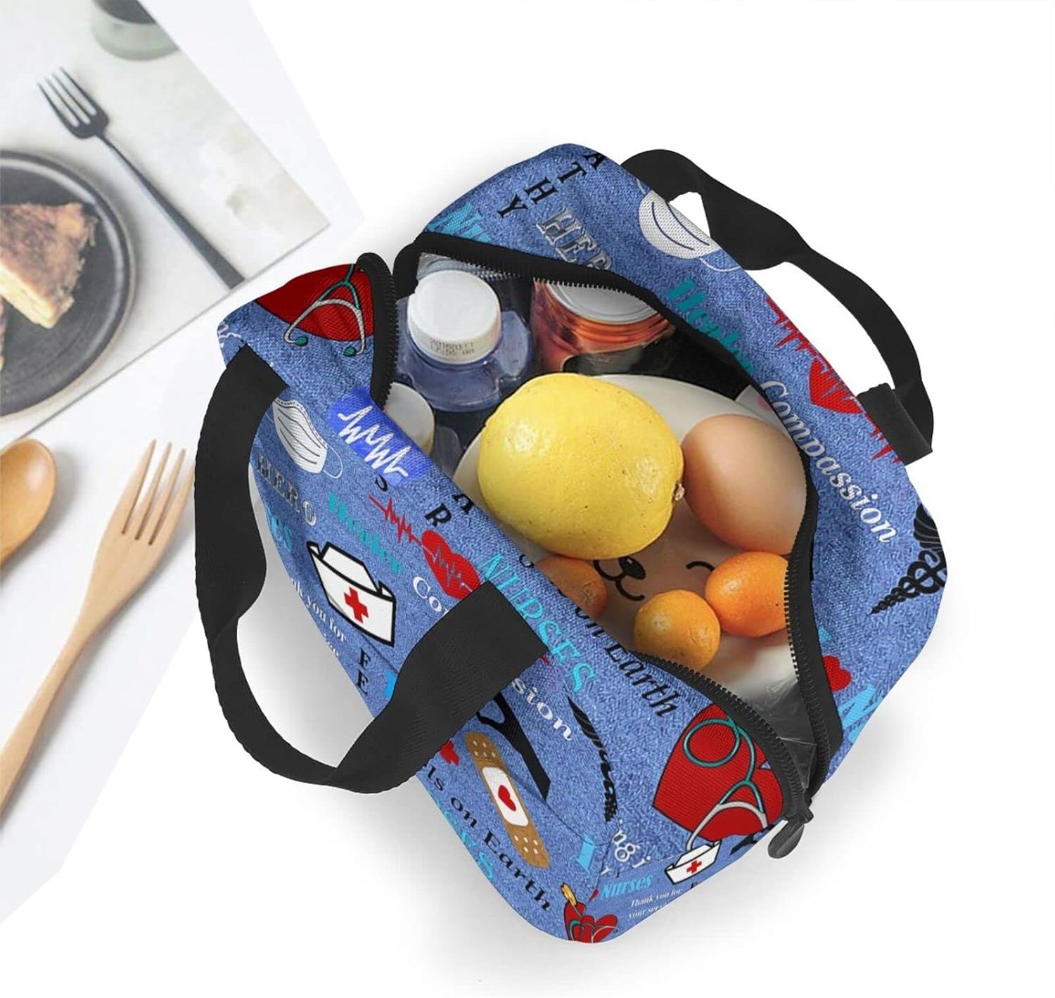Nurse Theme Lunch Bag for Women Insulated Tote Bag Reusable Cooler Lunch Box for Work Picnic Travel, One Size - Image 4
