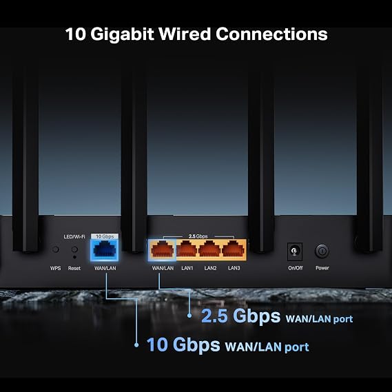 TP-Link Tri-Band BE9700 WiFi 7 Router (Archer BE600) 10G Port, 2.5G Port, 3 2.5G LAN, 320MHz Channel, Covers up to 2,600 sq. ft., 120 Devices, VPN, HomeShield Security