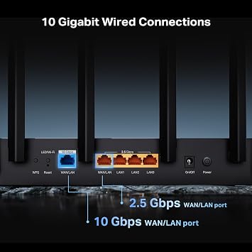 TP-Link Tri-Band BE9700 WiFi 7 Router (Archer BE600) 10G Port, 2.5G Port, 3 2.5G LAN, 320MHz Channel, Covers up to 2,600 sq. ft., 120 Devices, VPN, HomeShield Security