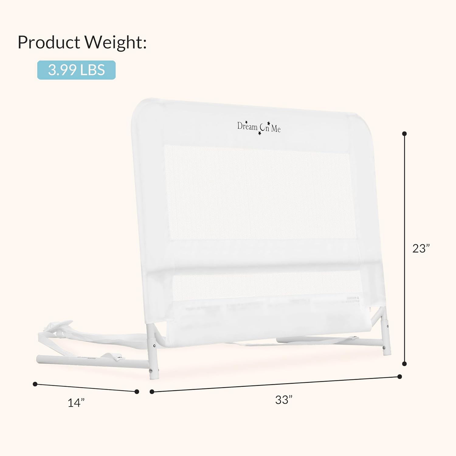 Dream On Me Lightweight Mesh Security Adjustable Bed Rail for Toddler, Breathable Mesh Fabric, Suitable for All Types Of Beds, Reinforced Anchor System Bed Guard Rail, White