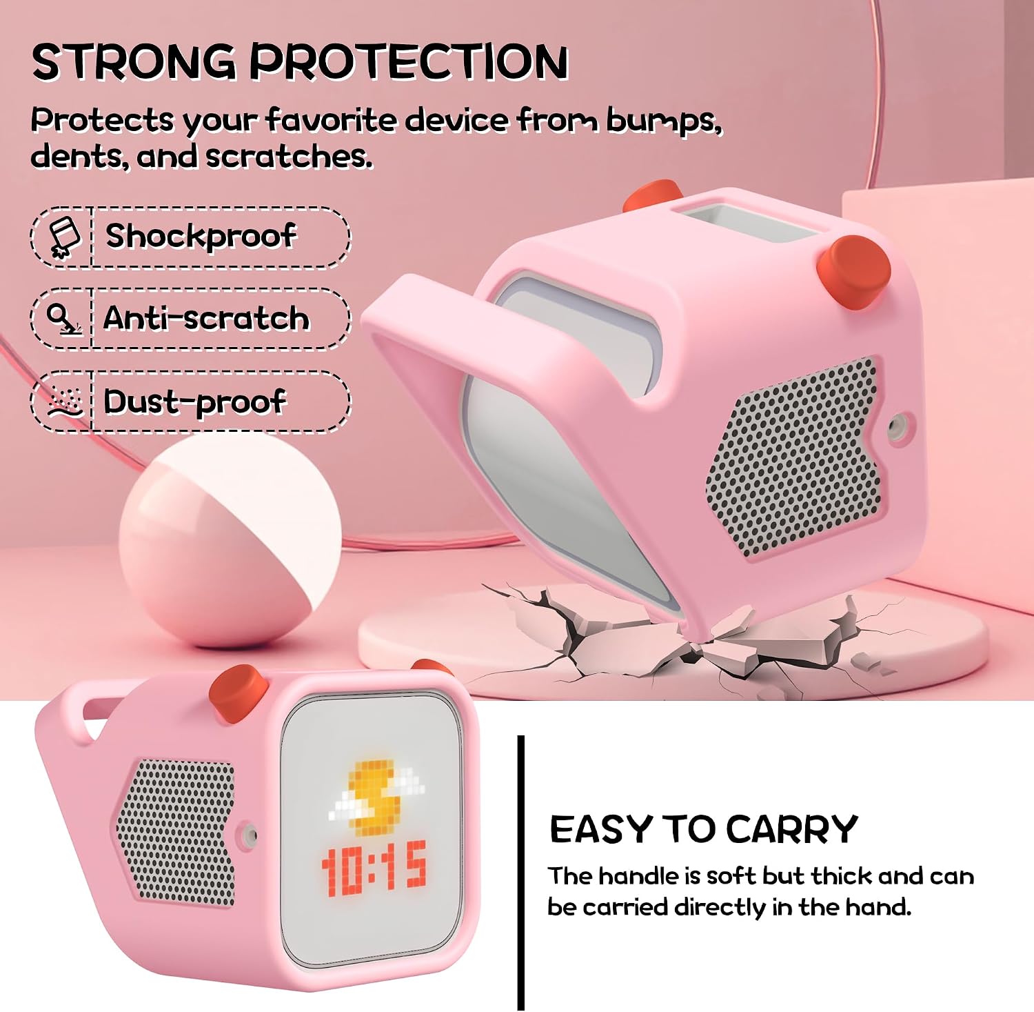 Silicone Case for Yoto Player (3rd Gen.), Silicone Protective Sleeve Case Compatible with Yoto Player, Anti-Slip, Bumps and Wear and TearSilicone Skin Cover with Easy-to-Carry Handle - Pink